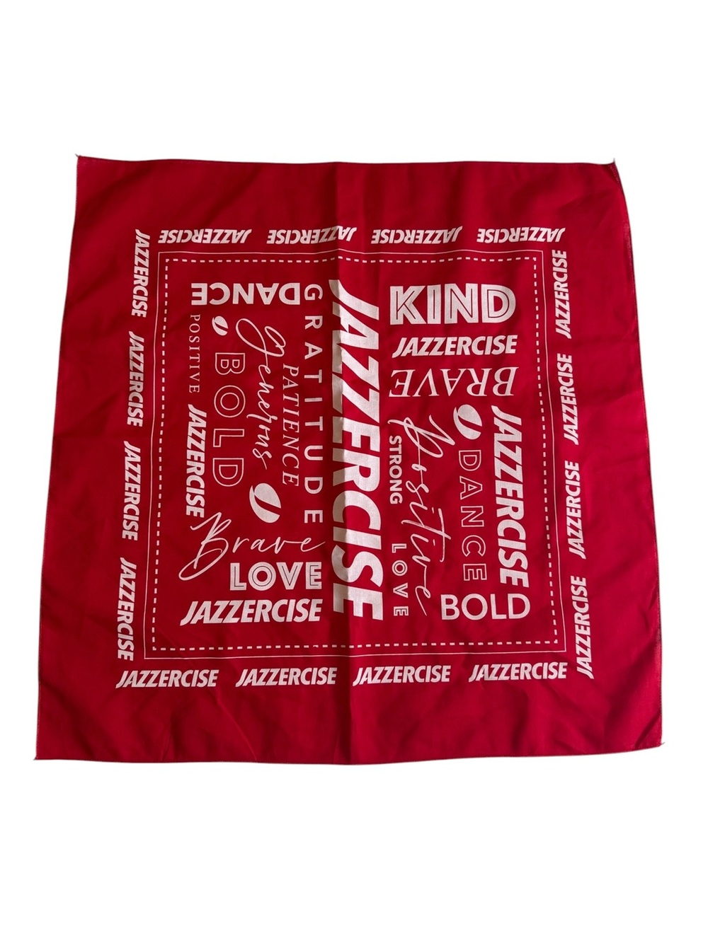 Jazzercise Graphic Bandana Red Head Scarf Wrap Motivational Text NWOT